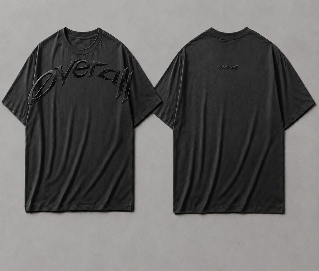 Overall Men’s Oversized Printed T-Shirt Black Crew Neck Short Sleeve Casual Streetwear