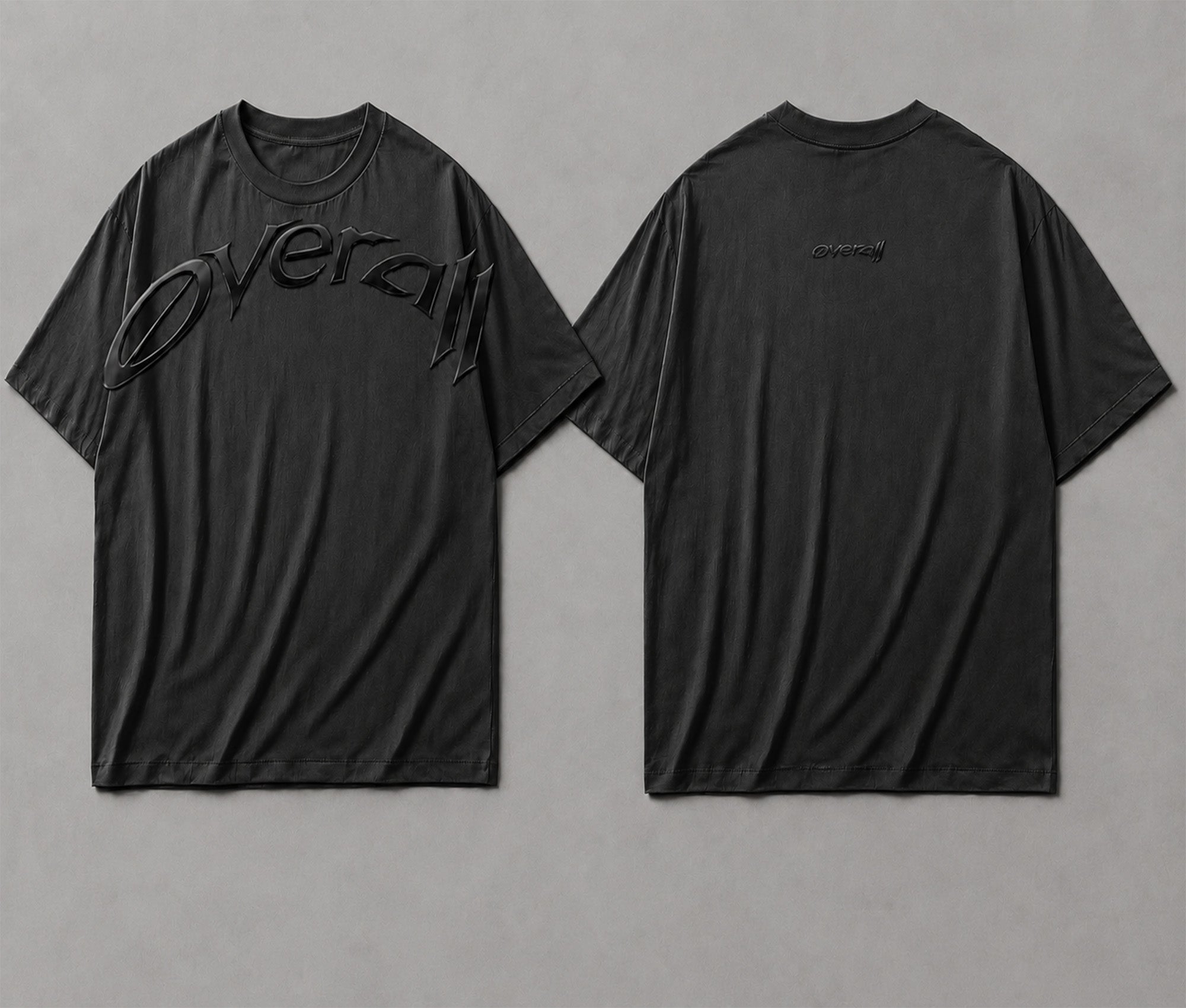 Overall Men’s Oversized Printed T-Shirt Black Crew Neck Short Sleeve Casual Streetwear