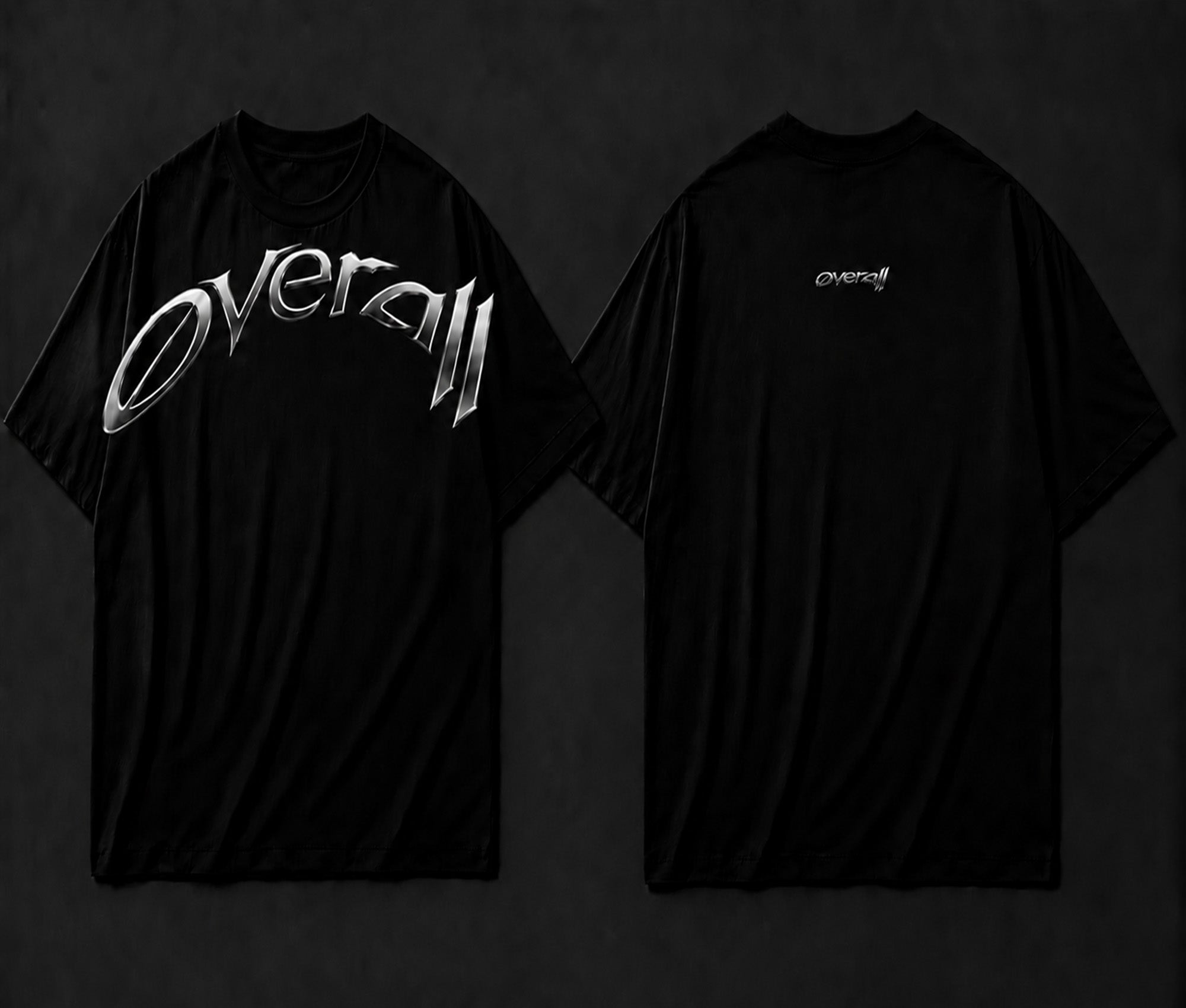 Overall Men’s Oversized Printed T-Shirt Black Crew Neck Short Sleeve Casual Streetwear