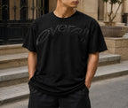 Overall Men’s Oversized Printed T-Shirt Black Crew Neck Short Sleeve Casual Streetwear