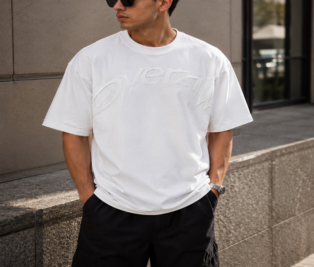 Overall Men’s Oversized Printed T-Shirt Black Crew Neck Short Sleeve Casual Streetwear
