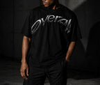 Overall Men’s Oversized Printed T-Shirt Black Crew Neck Short Sleeve Casual Streetwear