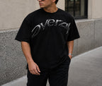 Overall Men’s Oversized Printed T-Shirt Black Crew Neck Short Sleeve Casual Streetwear